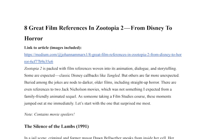 write film analysis articles revealing classic cinema references